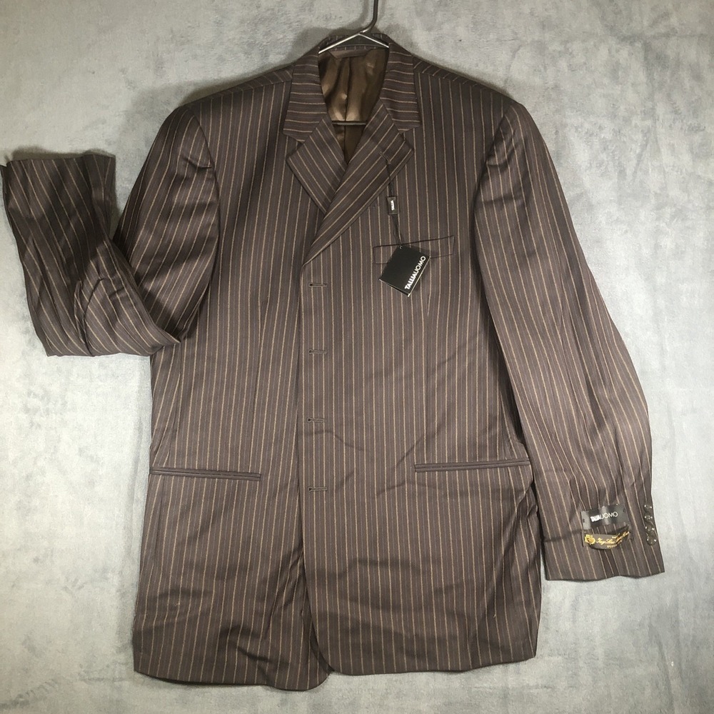 Tallia Uomo Worsted Wool 2 Piece Suit 48 L 43 Unhemmed Striped New With Tags !